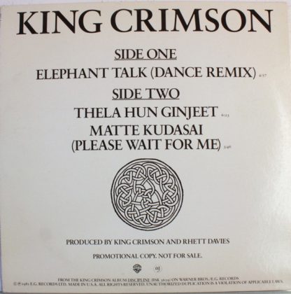 King Crimson – Elephant Talk (Dance Remix) / Thela Hun Ginjeet / Matte Kudasai = Please Wait For Me (Vinyl, 12", Promo)