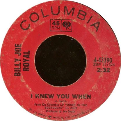 Billy Joe Royal – I Knew You When / Steal Away (7" Vinyl)