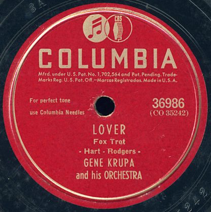 Gene Krupa And His Orchestra – Lover / Boogie Blues (10" Shellac 78RPM)