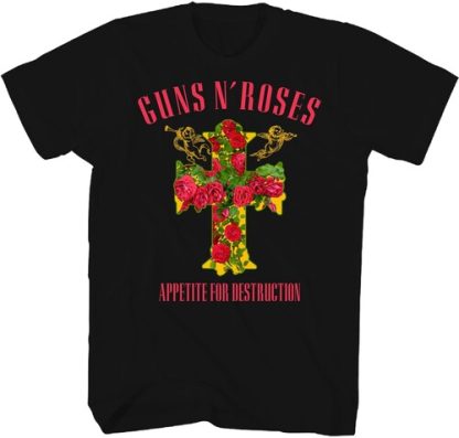 Guns N' Roses - Appetite for Destruction Rose Cross (Black, Size Medium, Adult Shirt)