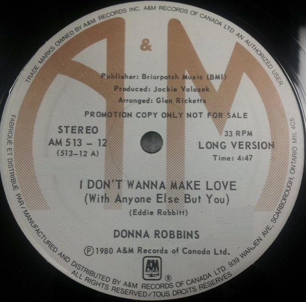 Donna Robbins – I Don't Wanna Make Love (With Anyone Else But You) (Vinyl)