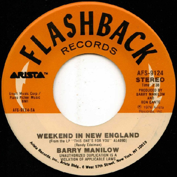 Barry Manilow – Weekend In New England / Can't Smile Without You (7" Vinyl)