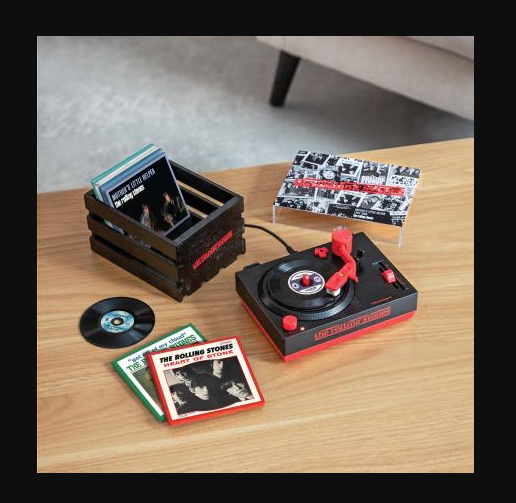 Rolling Stones RSD3 Turntable with Crate and Six 3-Inch Singles