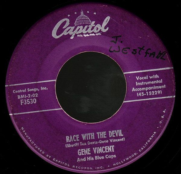 Gene Vincent And His Blue Caps – Race With The Devil / Gonna Back Up Baby (7" Vinyl)
